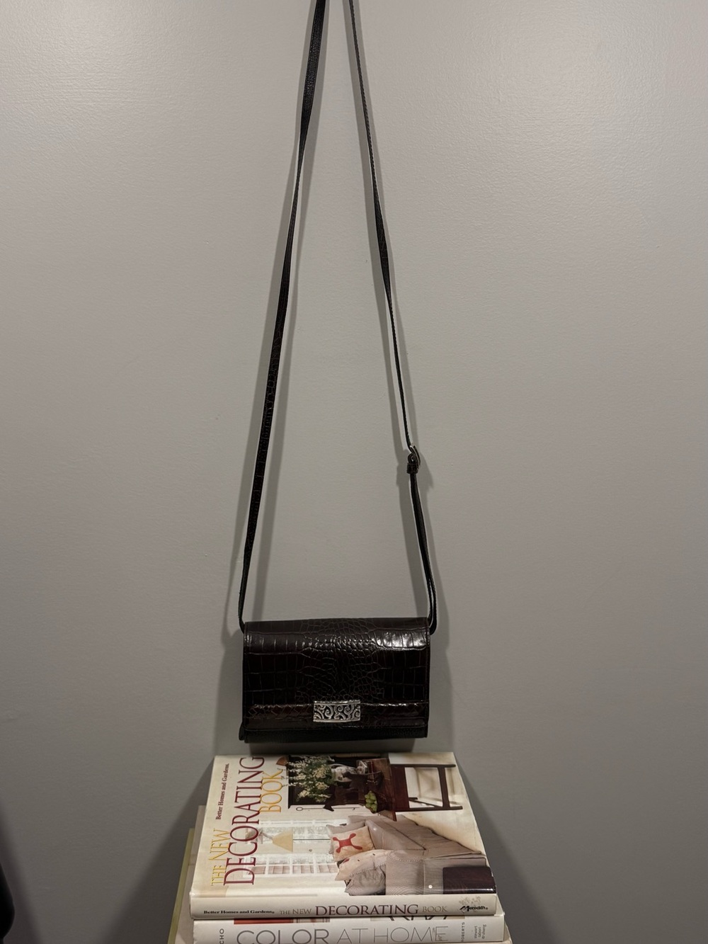 Brighton Dark Brown Croc-Embossed Crossbody Bag